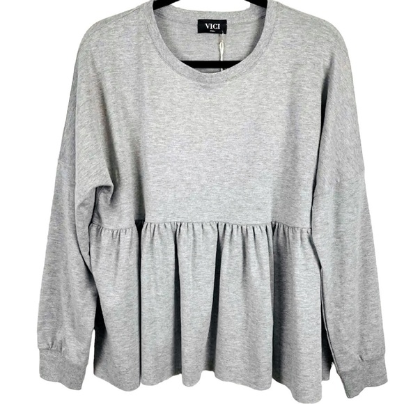 VICI Exclusive x Fate Grey Tiered Babydoll Top XS - Picture 1 of 6